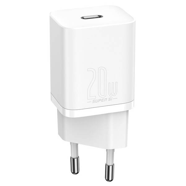 Nabíječka do sítě Baseus Super Si Quick Charger, 20W + USB-C/Lightning kabel 1m bílá barva

