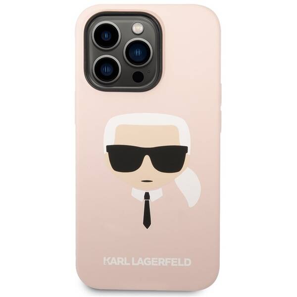 Kryt na mobil Karl Lagerfeld Liquid Silicone Karl Head na Apple iPhone 14 Pro růžový

