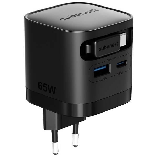 Nabíječka do sítě Cubenest PD GaN 65W 1xUSB-C/1xUSB-A černá

