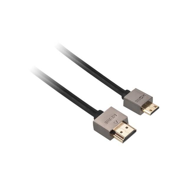 Kabel GoGEN HDMI / HDMI mini, 1,5m, v1.4, pozlacený, High speed, s ethernetem černá barva
