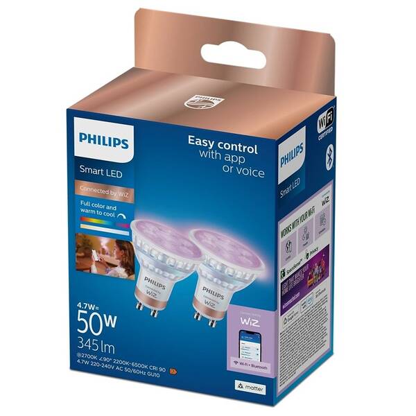 Chytrá žárovka Philips Smart LED Smart LED 4,7W, GU10, RGB, 2ks 

