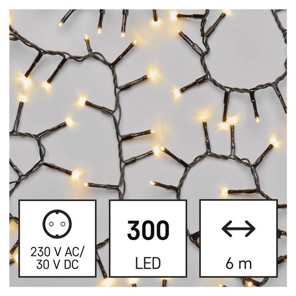 Vánoční osvětlení EMOS 300 LED řetěz - ježek, 6 m, venkovní i vnitřní, teplá bílá, časovač 

