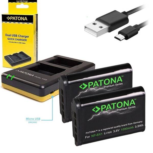 Nabíječka PATONA Dual Quick Sony NP-BX1 + 2x baterie 1090mAh USB 

