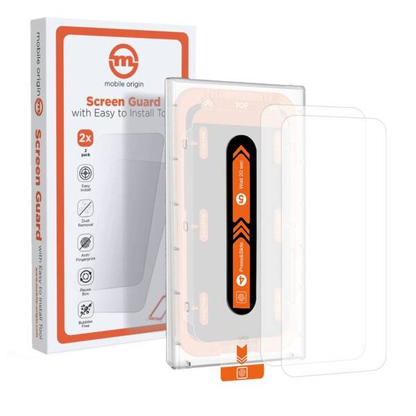 Tvrzené sklo Mobile Origin Orange Screen Guard na Apple iPhone 15 Pro Max/15 Plus s aplikátorem (2 ks) 

