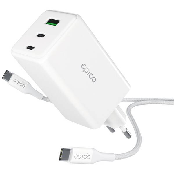 Nabíječka do sítě Epico UltraBoost GaN 100W 2xUSB-C/1xUSB-A + USB-C kabel 1,2m bílá

