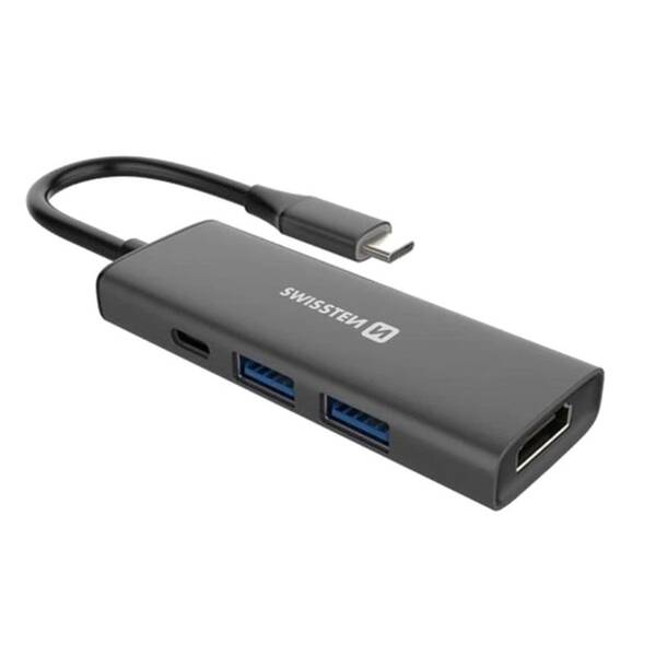 USB Hub Swissten 4-in-1 USB-C PD 100W černý

