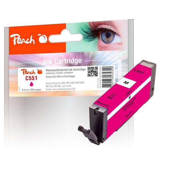 Inkoustová náplň Peach Canon CLI-551M, 365 stran purpurová


