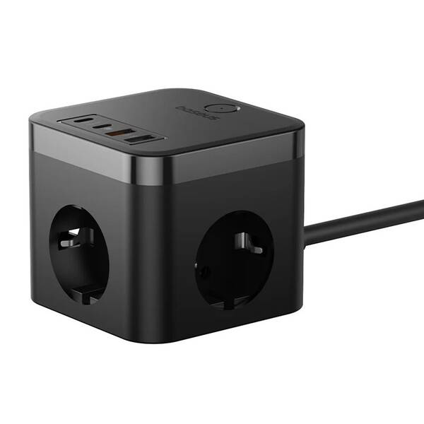 Kabel prodlužovací Baseus PowerCombo Cube, 30W, 3x zásuvka, 2x USB/2x USB-C černý

