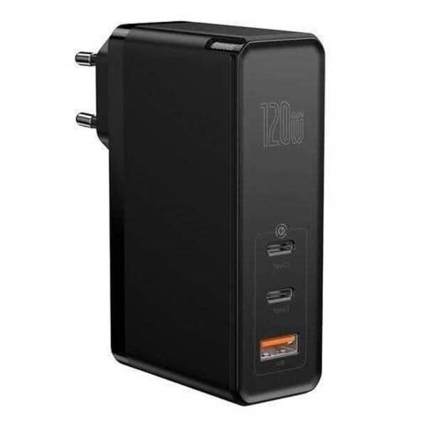 Nabíječka do sítě Baseus GaN Mini USB, 2x USB-C, 120W + USB-C kabel 1m černá

