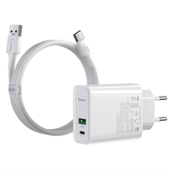 Nabíječka do sítě Baseus Speed PPS Quick Charger 30W + USB-C kabel 1m bílá

