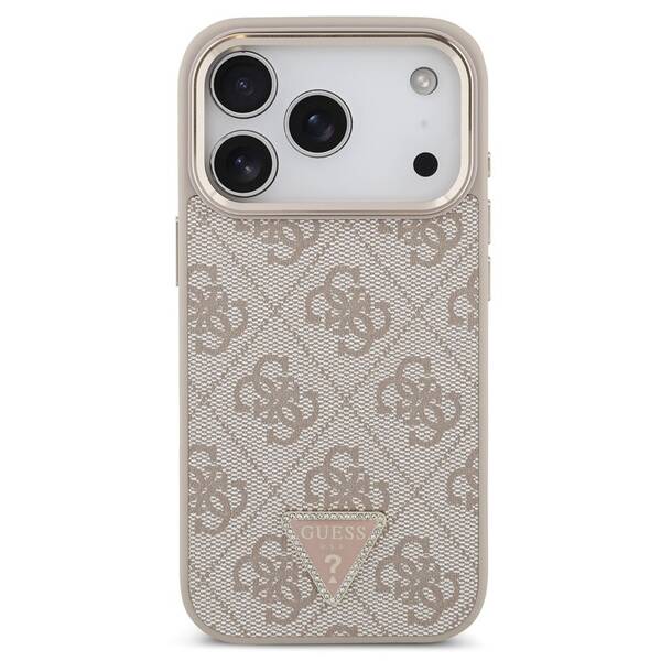 Kryt na mobil Guess 4G Strass Triangle Logo Gold Frame MagSafe na Apple iPhone 18 Pro růžový

