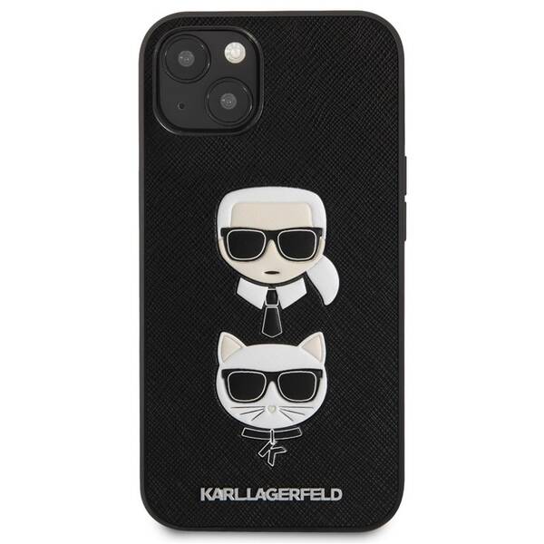 Kryt na mobil Karl Lagerfeld Saffiano Karl and Choupette Heads na Apple iPhone 13 mini černé

