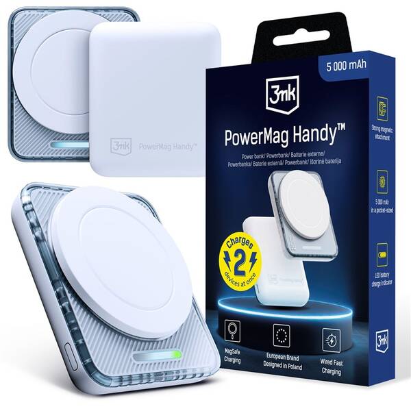 Powerbanka 3mk PowerMag Handy MagSafe 5000 mAh, 22.5 W, bezdrátové magnetické nabíjení bílá

