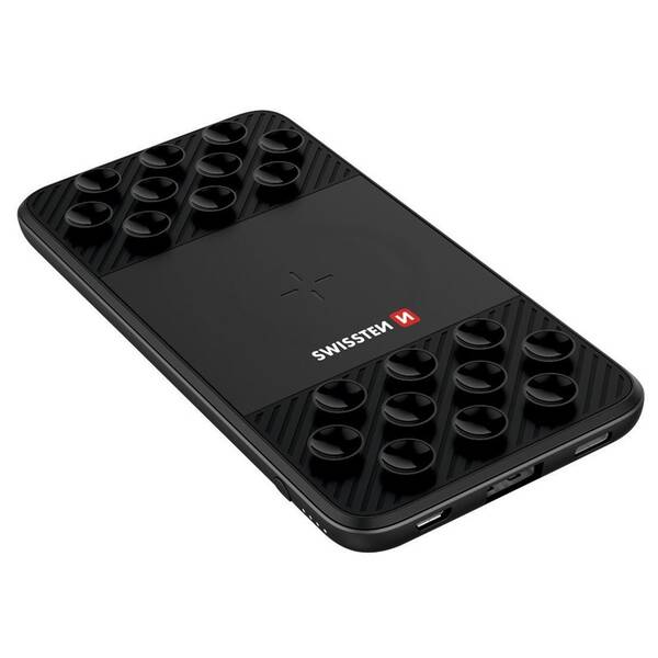Powerbanka Swissten Slim 5000mAh, USB-C, lightning, bezdrátové nabíjení černá

