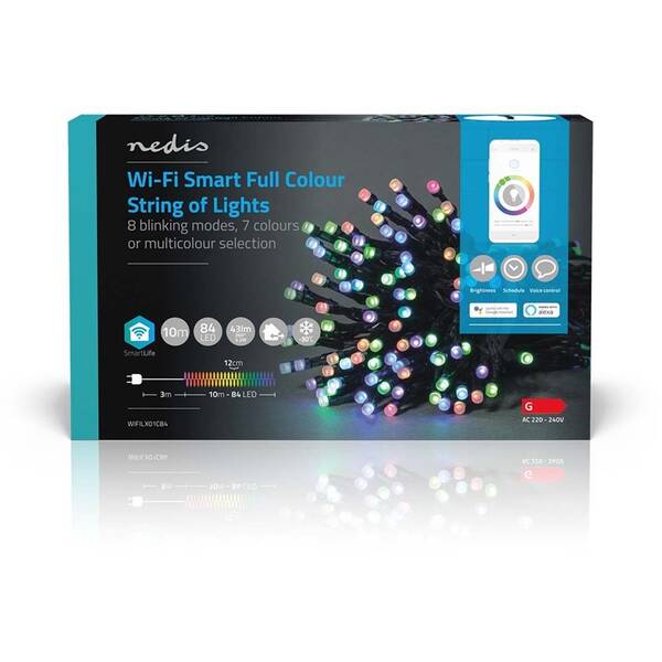 Vánoční osvětlení Nedis SmartLife LED, Wi-Fi, RGB, 84 LED, 10 m, Android / IOS 

