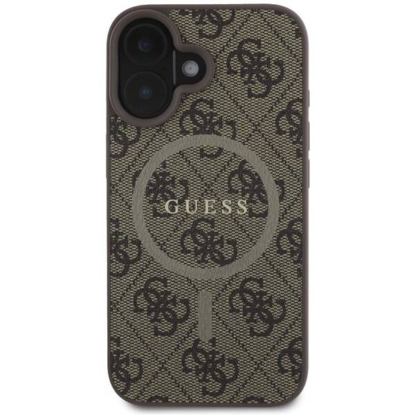 Kryt na mobil Guess PU Leather 4G Colored Ring MagSafe na Apple iPhone 16 hnědý

