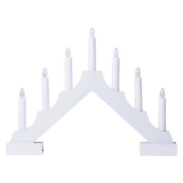 LED dekorace EMOS 7 LED svícen dřevěný bílý, 29 cm, 2x AA, vnitřní, teplá bílá, časovač 

