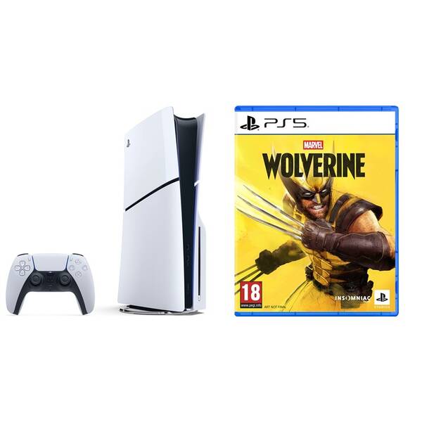 Set výrobků Sony Herní konzole Sony PlayStation 5 (typ modelu - slim) + Hra Sony PlayStation 5 Marvel’s Wolverine bílá

