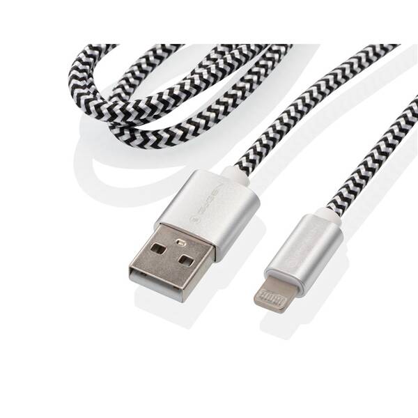 Kabel GoGEN USB / lightning, 1m, opletený, zkumavka stříbrný

