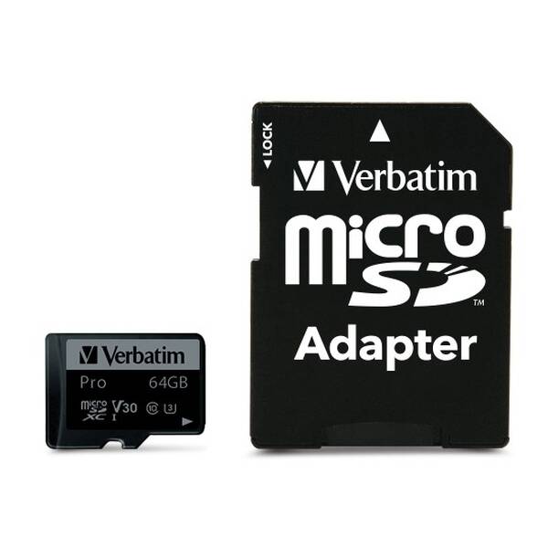 Paměťová karta Verbatim microSDXC 64GB UHS-I V30 U3 (90R/45W) + adaptér 

