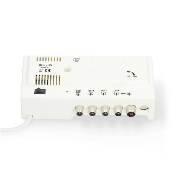 Zesilovač Nedis 20 dB, 5x IEC, ovládání zesílení bílý

