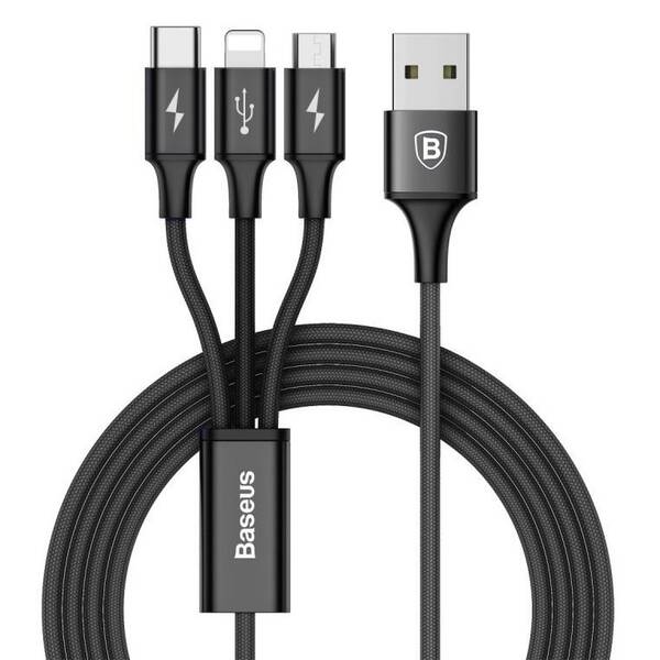 Kabel Baseus Rapid Series 3v1, USB/Micro USB, Lightning, USB-C, 1,2m černý

