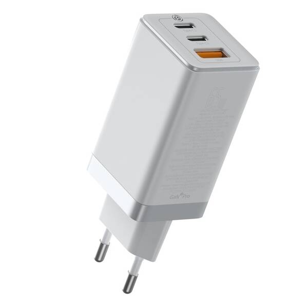 Nabíječka do sítě Baseus GaN2 Pro Quick Charger, 2x USB-C, 1x USB, QC 4+, 65W + USB-C kabel 1m bílá

