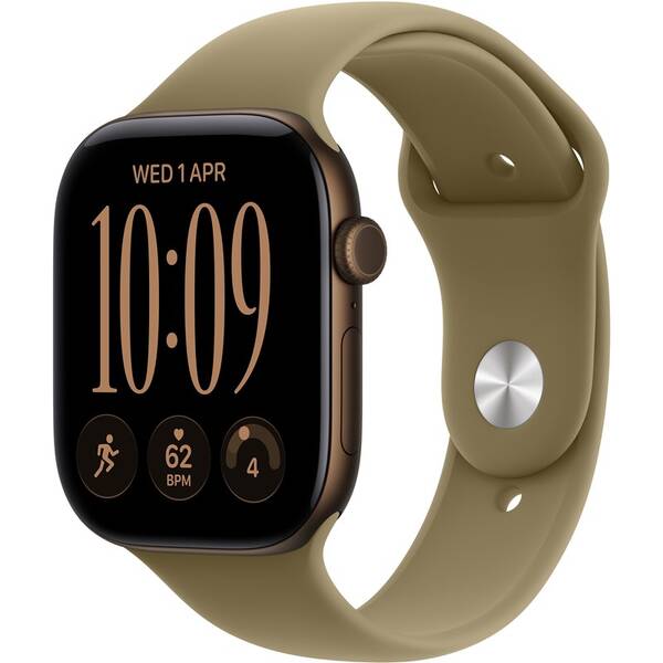Chytré hodinky Apple GPS + Cellular 46 mm tmavě bronzový hliník, olivový sportovní řemínek - M/L 

