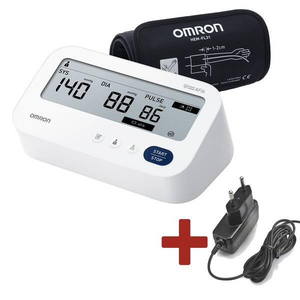Tlakoměr na paži OMRON M3 Comfort AFib+ZDROJ (HEM-7196-FLE+AD) bílý

