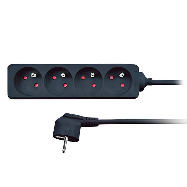 Kabel prodlužovací Solight 4 zásuvky, 3m černý

