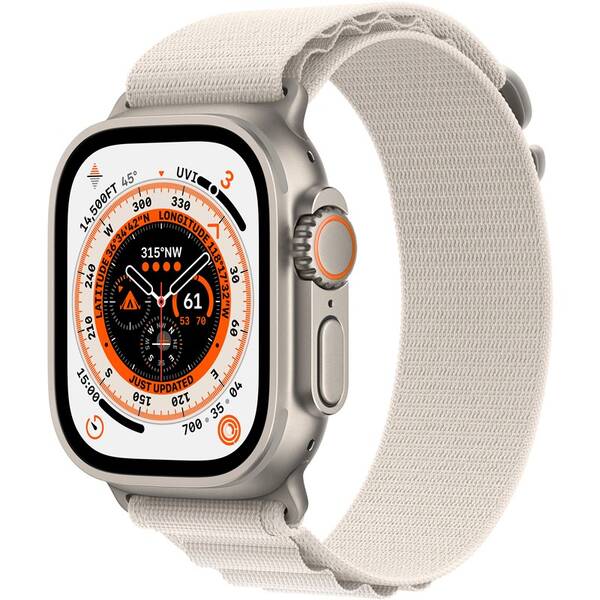 Chytré hodinky Apple GPS + Cellular, 49mm pouzdro z titanu - hvězdně bílý alpský tah - M 

