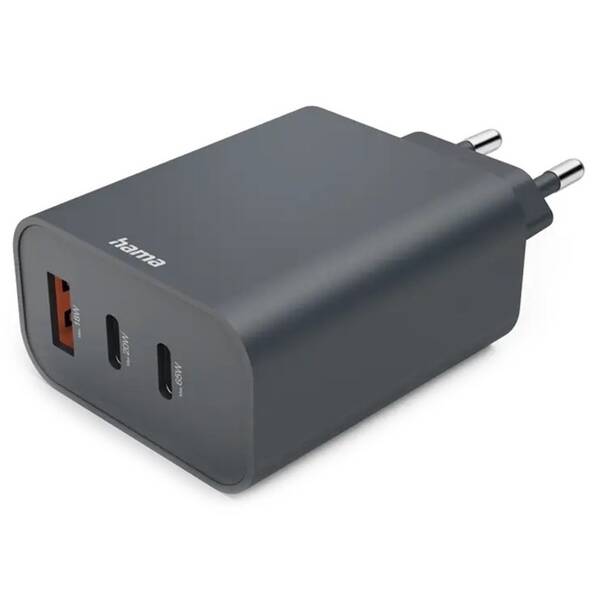Nabíječka do sítě Hama Ecosential 2xUSB-C/1xUSB-A, PD/QC, 65 W šedá

