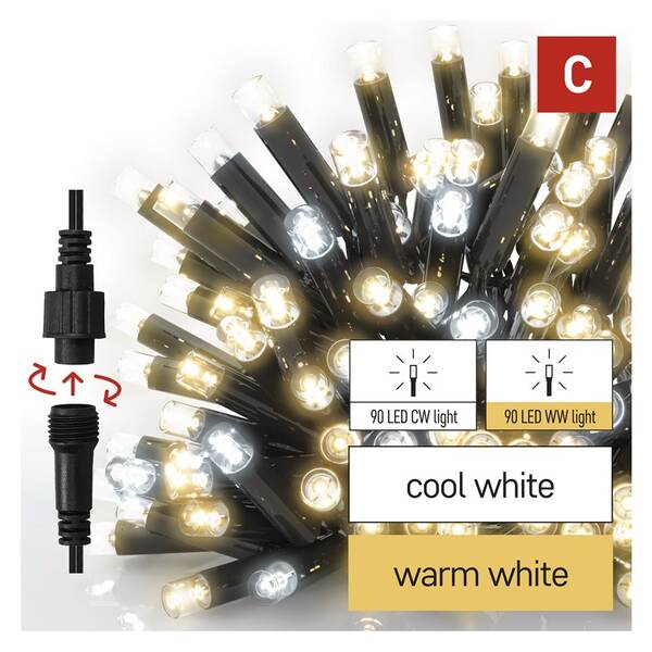 LED řetěz EMOS CHAIN 100LED, IP44, WW/CW FL (10m) černý


