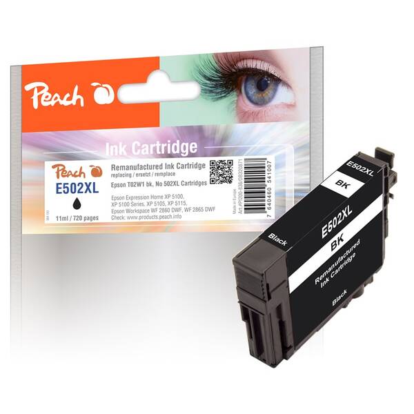 Inkoustová náplň Peach Epson 502XL, T02W1, 720 stran černá

