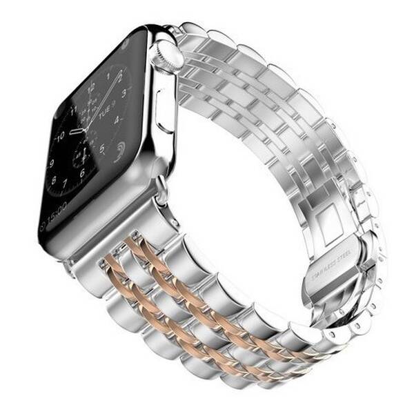 Řemínek WG klasik, kovový, na Apple Watch 42/44/45/49 mm + adapter - rose gold 

