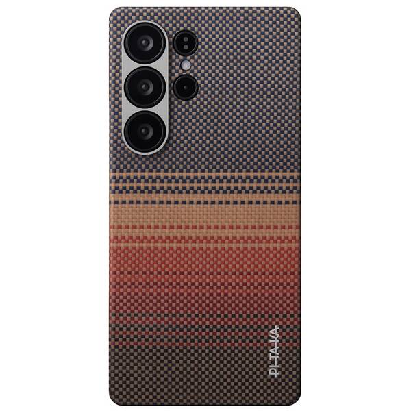 Kryt na mobil Pitaka Tactile Woven, Sunset na Samsung Galaxy S25 Ultra černý/oranžový

