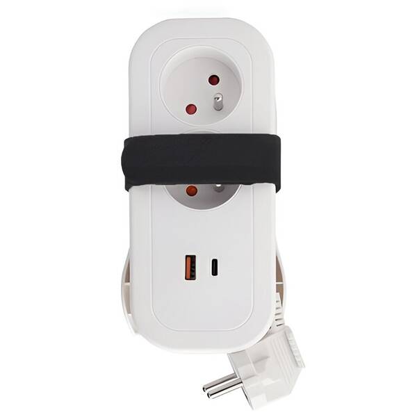 Kabel prodlužovací Solight 2x zásuvka,  USB A+C 20W, 1,5 m bílý

