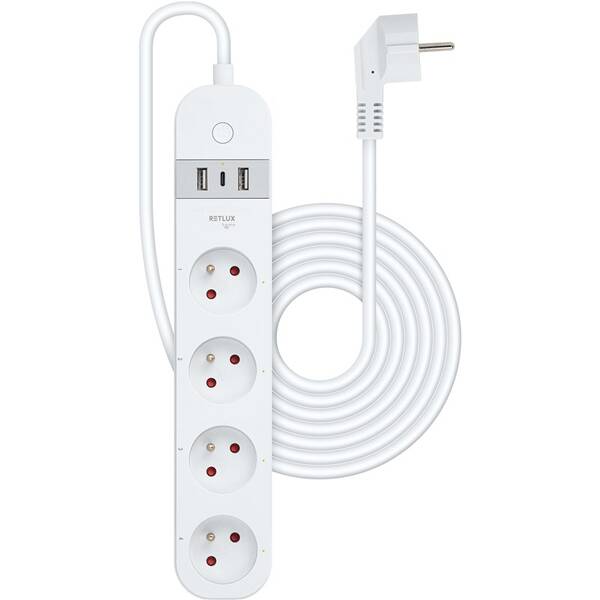 Kabel prodlužovací RETLUX RSH 202 Wi-Fi smart, 4x zásuvka + USB/USB-C, 1,5m bílý


