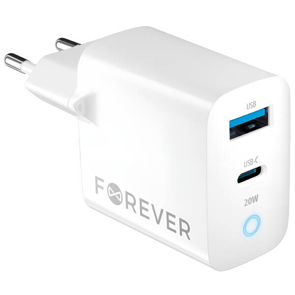 Nabíječka do sítě Forever TC-06-20AC PD QC 1x USB-C, 1x USB, 20W bílá

