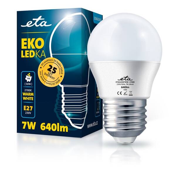 Žárovka LED ETA EKO LEDka mini globe 7W, E27, teplá bílá 

