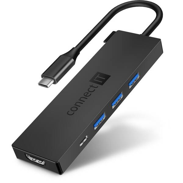 USB Hub Connect IT USB-C/3x USB 3.2, HDMI, USB-C PD 100W šedý

