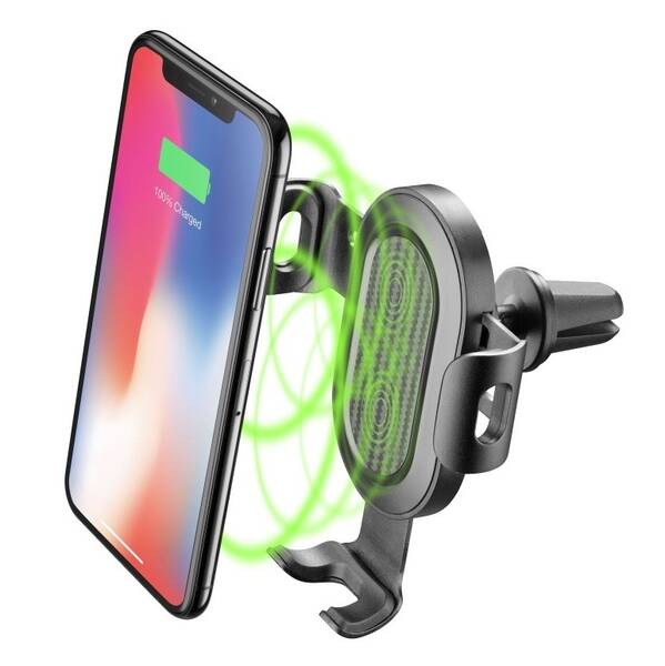 Držák na mobil CellularLine Handy Wing s bezdrátovou nabíječkou, do ventilace černý

