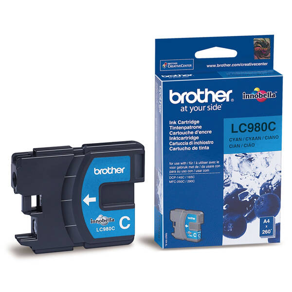 Inkoustová náplň Brother LC-980C, 260 stran azurová

