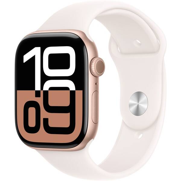 Chytré hodinky Apple GPS 42mm pouzdro z růžově zlatého hliníku - světle ruměný sportovní řemínek - S/M 

