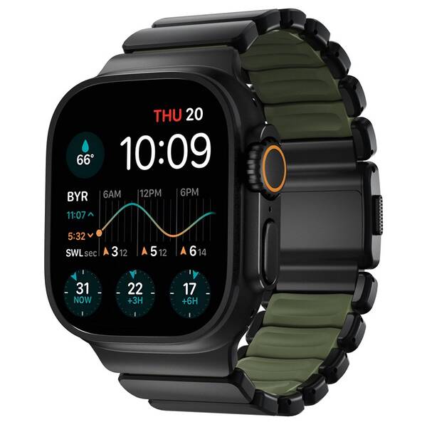 Řemínek NOMAD Stratos FKM na Apple Watch 45/46/49mm, titanový černý/zelený

