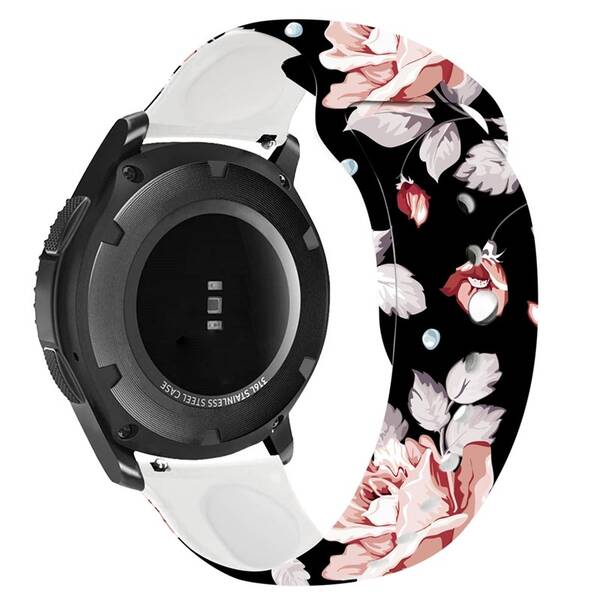 Řemínek RhinoTech univerzální silikonový Quick Release s motivem květin 20mm černý

