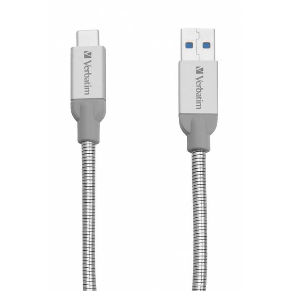 Kabel Verbatim Sync & Charge USB/USB-C, 30cm, nerezová ocel stříbrný

