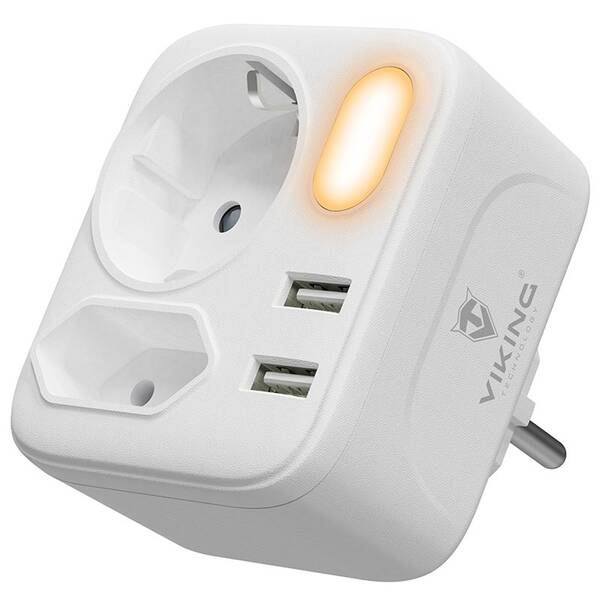 Rozbočovací zásuvka Viking AC22, 2x zásuvka, 2x USB bílá

