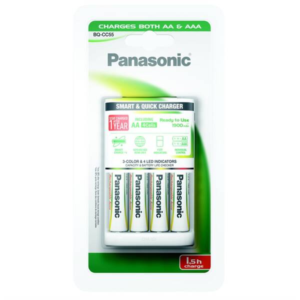 Nabíječka Panasonic BQ-CC55 Smart Quick pro AA,AAA + 4x AA, 1900 mAh 


