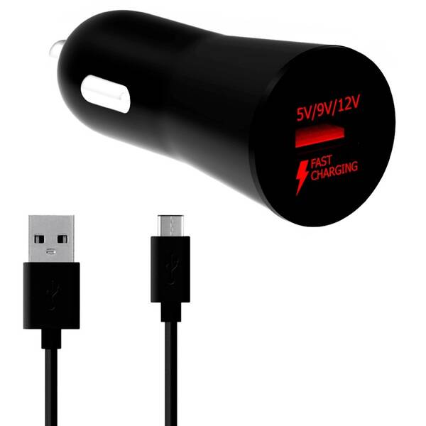 Adaptér do auta WG 1x USB, QC 3.0, 18W + USB-C kabel černý

